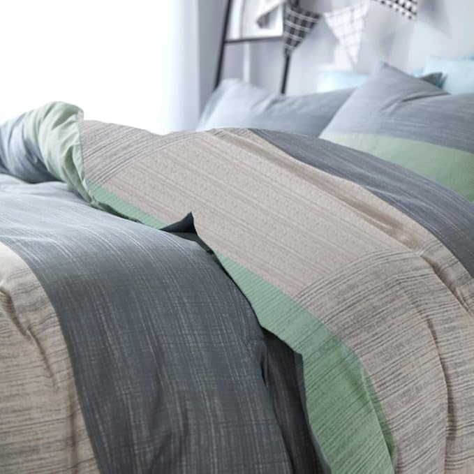 VM VOUGEMARKET Blue Green Comforter Set Queen Patchwork Geometric Comforter with 2 Pillowcases Simple Modern Bedding Set Bed in a Bag All Season Queen Comforter Set for Teens Adults