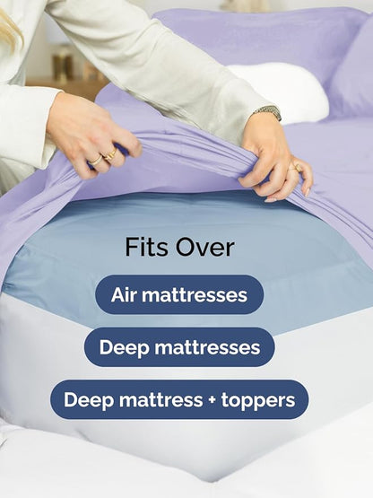 Extra Deep Split King Sheet Set - 7 Piece Breathable and Cooling Sheets - Hotel Luxury Bedding for Women, Men, Kids & Teens - Easy & Secure Fit - Soft and Wrinkle Free - Extra Deep Pockets - Lavender