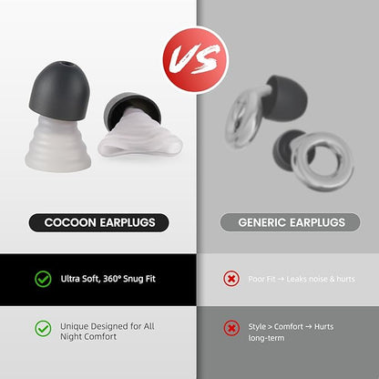 Zeroplus Cocoon EarPlugs - Ultra-Comfy Reusable Noise Reducing Earplugs 26dB NRR for Sleep,Deep Focus,Travel, Noise Sensitivity Hearing Protection Noise Reduction(Black)