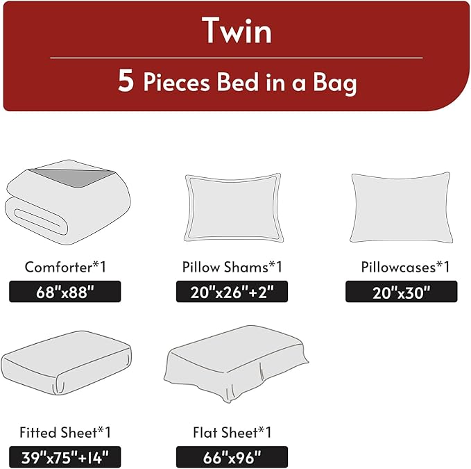 MUXHOMO 5 Pieces Twin Comforter Set, Reversible Bed in a Bag Twin Size, All Season Bedding Set with Comforter, Flat Sheet, Fitted Sheet, Pillowcases & Shams, Hot Pink & Baby Pink