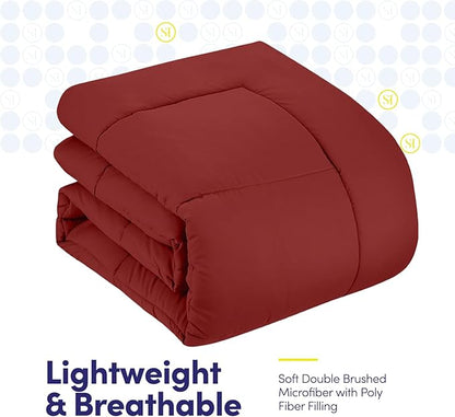 Sweet Home Collection 5 Piece Comforter Set Bag Solid Color All Season Soft Down Alternative Blanket & Luxurious Microfiber Bed Sheets, Red, Twin (Pack of 4)