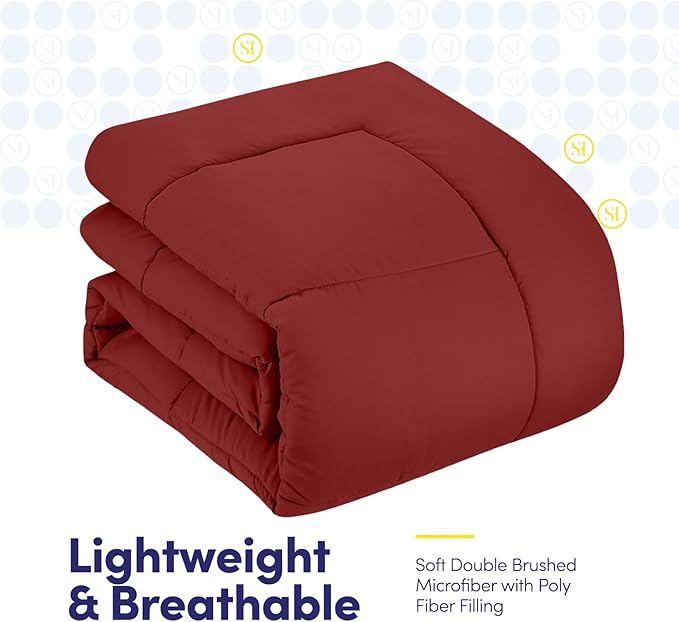 Sweet Home Collection 5 Piece Comforter Set Bag Solid Color All Season Soft Down Alternative Blanket & Luxurious Microfiber Bed Sheets, Red, Twin