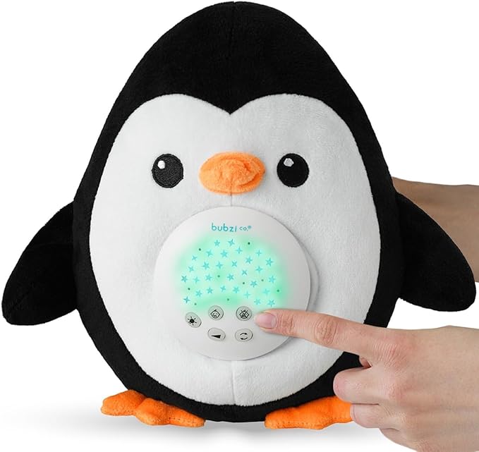 Bubzi Co Sound Machine, Portable Penguin Soother & Night Light Projector, Comforting Electronic Infant Toddler Sleep Aid & Shush with White Noise