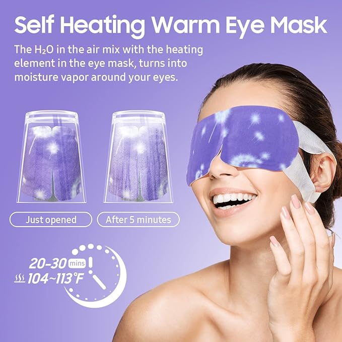 30Packs Steam Eye Mask, Heated Eye Mask Warm Compress for Eyes, Self Heating Disposable Steam Mask for Home Sleep, Spa, Travel Essentials & Relaxation Gifts, Stocking Stuffers (Lavender)