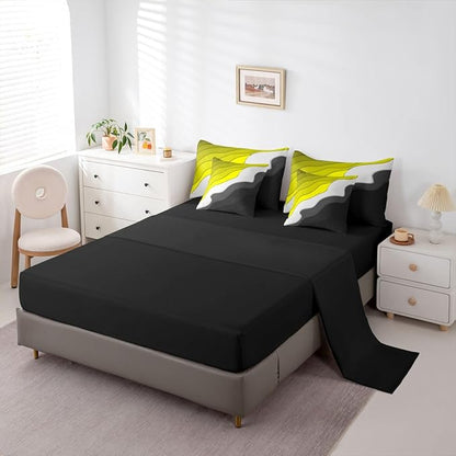 Yellow Grey Black Ombre Bedding King Size 7-Piece Kids Teens Adults Geometric Stripe Comforter Set, Aesthetic Wave Bedding Comforter Sets Modern Abstract Bed in a Bag, Gradient Bedding Accessories