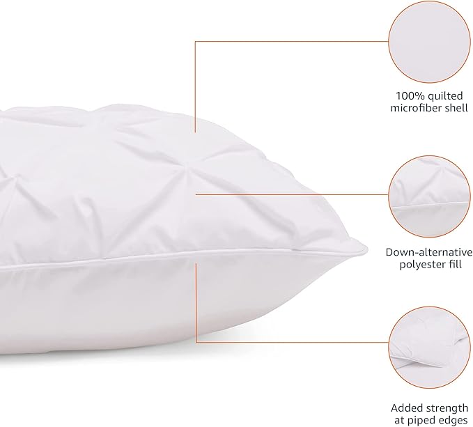 Amazon Basics 3-Piece All-Season Soft Down-Alternative Lightweight Microfiber Comforter Bedding Set, Pinch Pleat Design with Piped Edges, King, Bright White