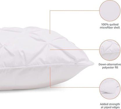 Amazon Basics 3-Piece All-Season Soft Down-Alternative Lightweight Microfiber Comforter Bedding Set, Pinch Pleat Design with Piped Edges, King, Bright White