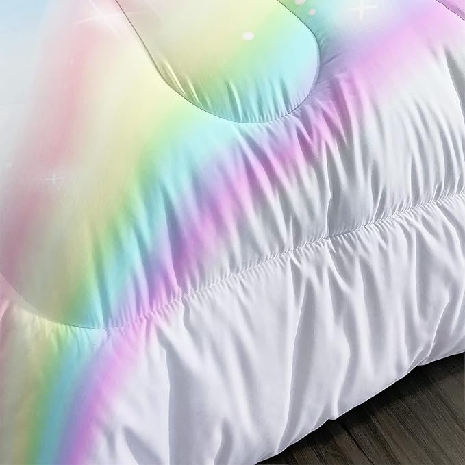 Unicorn Comforter Set for Girls Butterfly Bedding Set Rainbow Quilt Set Queen with 1 Comforter and 2 Pillowcases