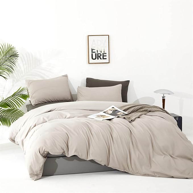 Luxlovery Beige Khaki Comforter Cal King Cream Bedding Set California King Oatmeal Solid Beige Coffee Blanket Quilts Soft Breathable Cream Taupe Comforter Set