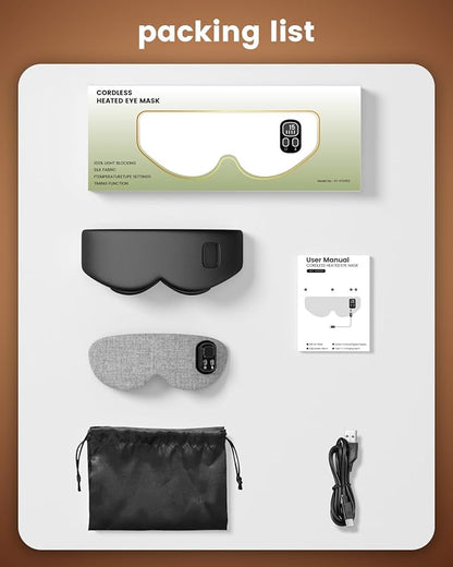 Anydance Heated Eye Mask - Cordless Eye Mask for Dry Eyes, Eye Relief, Improved Sleep, Timed Shutdown, 4 Temperature, Washable Eye Heating Pad for Travel, Removable for Cleaning - Black