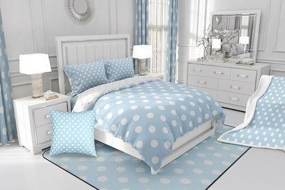 Manfei Polka Dots Kids Comforter Set,French Style Dots Cartoon Blue White Bedding Set All Season,Modern Geometric Circles Abstract Simple Art Comforter 2 Pcs with 1 Pillowcase,Twin Size