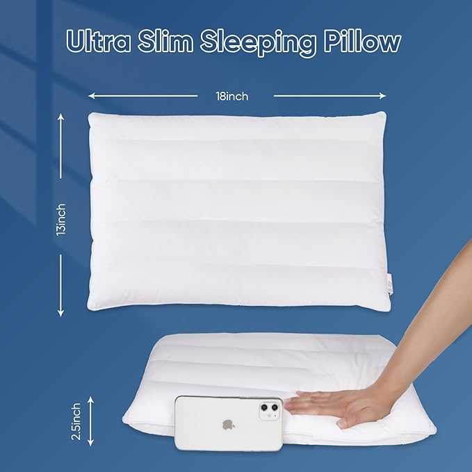 MINUPWELL Ultra Flat Small Pillow for Sleeping, 18x13in Small Pillow for Travel 7D High Support 2.5 inch Height Ultra Thin Mini Pillows -100% Cotton