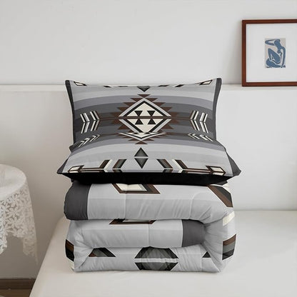 Erosebridal Rustic Western Full Comforter Set American Native Southwestern Bedding Set for Boys Men Bohemian Aztec Quilt Bedding Sets Exotic Ethnic Tribal Bed Set Brown Grey Farmhouse Decor 3 Pcs