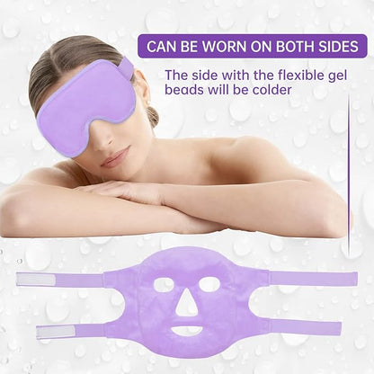 ZNÖCUETÖD Cooling Ice Face Eye Mask for Reducing Puffiness, Bags Under Eyes,Sinus,Redness,Pain Relief,Dark Circles, Migraine,Hot/Cold Pack with Soft Plush Backing (Purple(1* Eye Mask+1*Face Mask))