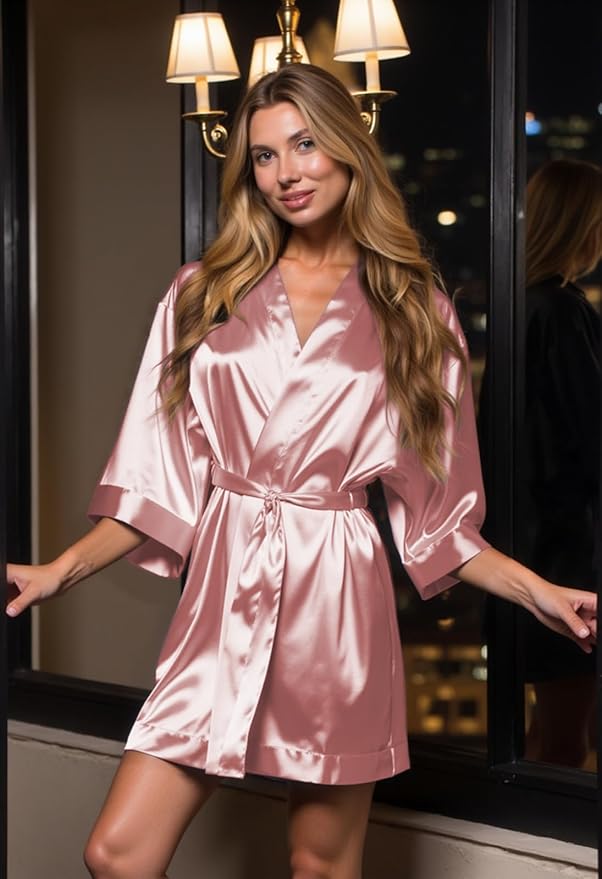 Turquaz Women's Bride Bridesmaids Silky Robe Satin Kimono Robes for Women Lingerie