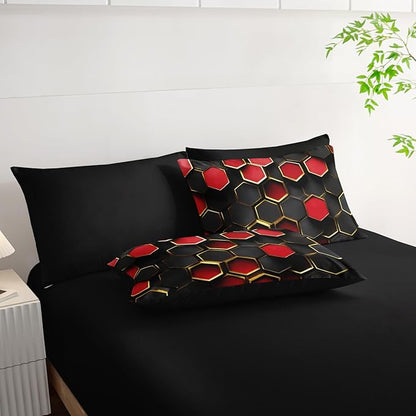 7 Piece Red and Black Comforter Set Queen Checkered，Queen Size Checkered Bedding Set，(1 Comforter, 1 Flat Sheet, 1 Fitted Sheet, 2 Pillowcase and 2 Pillow Sham)