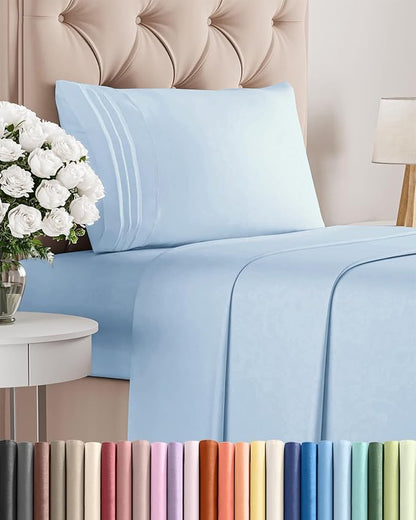 Twin Size 3 Piece Sheet Set - Comfy Breathable & Cooling Bed Sheets Set - Hotel Luxury Bedding for Women, Men, Kids, Teens, Boys & Girls - Deep Pockets, Soft and Wrinkle Free - Oeko-Tex - Light Blue