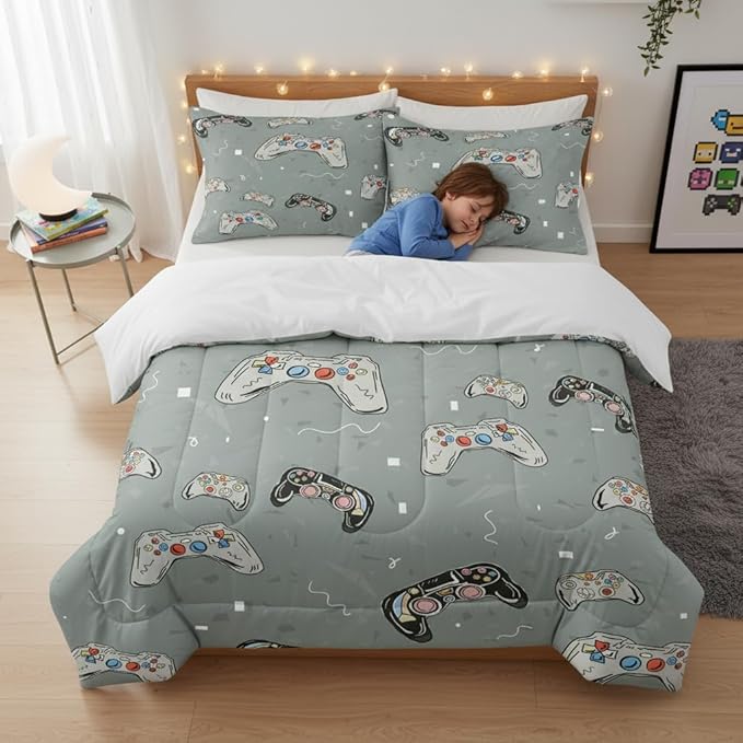 Boys Gaming Comforter Set King Size, Gamer Soft Bedding Set with 2 Pillowcases, Great Bedroom Decor/104 * 90