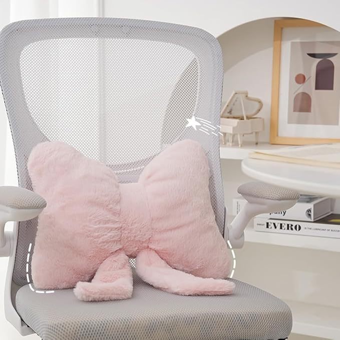 2Pack Soft Furry Bow Throw Pillows Cute Bowknot Plush Pillow Home Decor Stuffed Bow Lumbar Pillow for Bed Couch Living Room Decor (Pink)