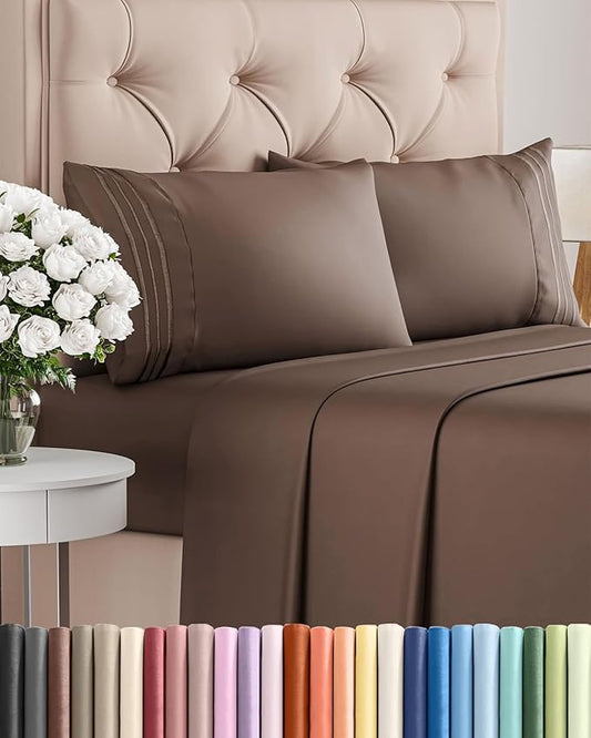 Queen Size 4 Piece Sheet Set - Comfy Breathable & Cooling Bed Sheets Set - Hotel Luxury Bedding for Women, Men, Kids, Teens, Boys & Girls - Deep Pockets, Ultra-Soft, Wrinkle Free - Oeko-Tex - Brown
