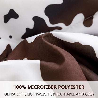 PERFEMET Cow Print Boys Comforter Full Size 3 Pieces - (1 Comforter & 2 Pillowcases), Cowhide Western Bedding Set for Kids Girls, Reversible Plaid Teen Boy Bed Set (Brown White, Full)