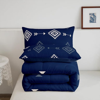 Feelyou Blue Western Bedding Set Toddler Size Kids Southwestern Aztec Tribal Comforter Set for Boys Girls Bohemian Duvet Quilt