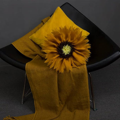 Mustard Yellow 3D Sunflower Round Decorative Throw Pillow Handcrafted Cute Elegant Flower Accent Pillow Boho Farmhouse Floral Cushion for Bed Couch Car Living Room Bedroom Home Decor 14Inch
