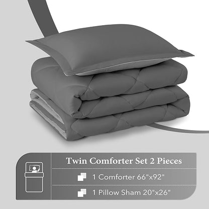 downluxe Twin Comforter Set - Charcoal and Grey Twin Comforter, Soft Bedding Sets for All Seasons -2 Pieces - 1 Comforter (66"x92") and 1 Pillow Sham(20"x26")
