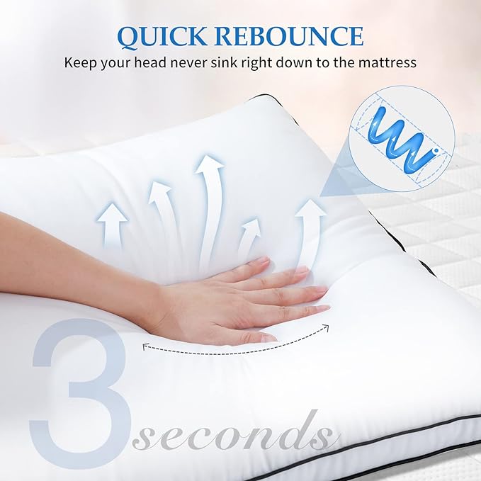DolceLuna Pillows King Size Set of 2, Bed Pillow 2 Pack for Side & Back Sleepers, Hotel Quality Down Alternative Gusseted King Pillow for Sleeping, Soft and Supportive, White
