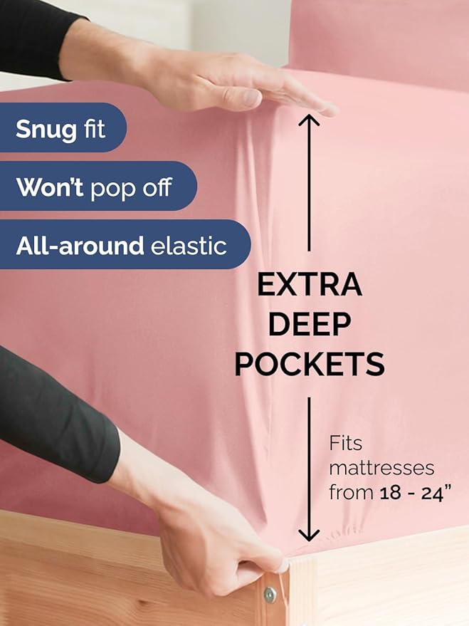 Extra Deep Twin Sheet Set - 4 Piece Breathable and Cooling Sheets - Hotel Luxury Bedding for Women, Men, Kids & Teens - Easy Secure Fit - Soft, Wrinkle Free and Comfy - Extra Deep Pockets - Baby Pink