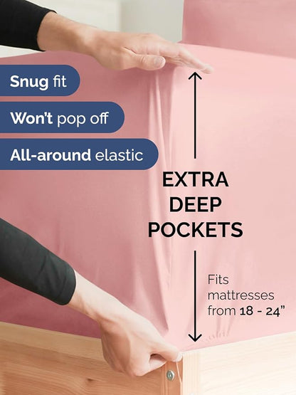 Extra Deep Full Sheet Set - 6 Piece Breathable and Cooling Sheets - Hotel Luxury Bedding for Women, Men, Kids & Teens - Easy Secure Fit - Soft, Wrinkle Free and Comfy - Extra Deep Pockets - Baby Pink