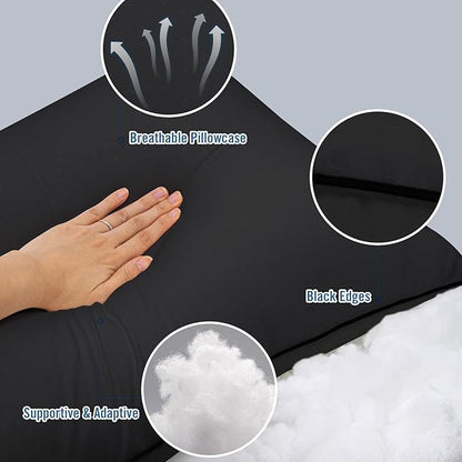 King Size Bed Pillows for Sleeping 4 Pack,Luxury Hotel Pillows,Comfortable and Supportive,Machine Washable,Suitable for Stomach,Back and Side Sleepers.（Black）