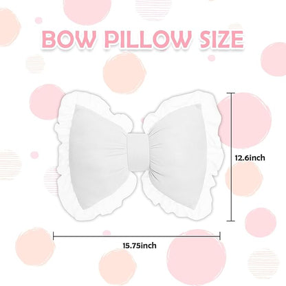 Set of 2 Bow Shaped Throw Pillow Soft Bowknot Decorative Pillows Cute Car Lumbar Pillows Novelty Bow Pillow for Sofa Couch Bed Living Room Bedroom (White)