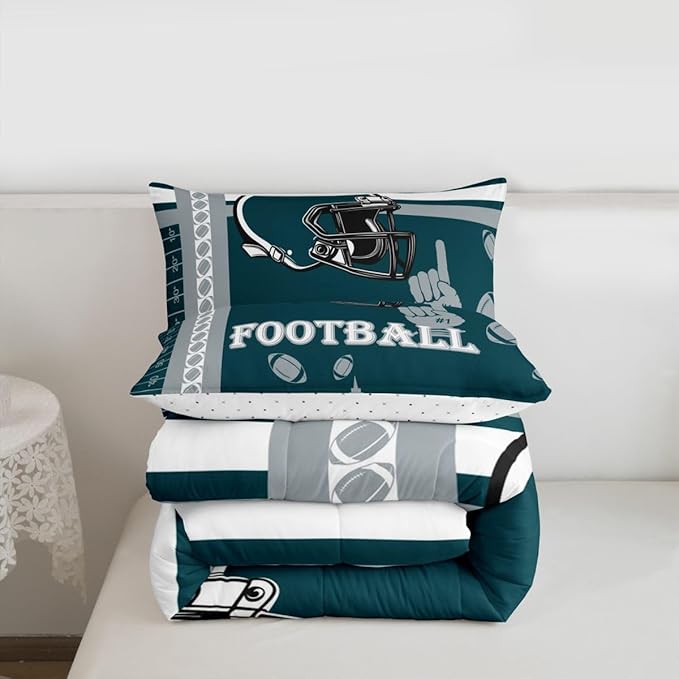 Feelyou Football Bedding Set Boys Girls Queen Size Women Men Rugby Sports Comforter Football City Duvet Quilt Green Gray Room Decor