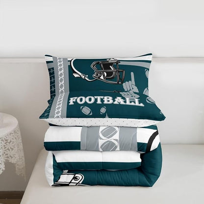 Feelyou Football Bedding Set Boys Girls King Size Sports Theme Women Men Rugby Sports Comforter Football City Duvet Quilt Green Gray Room Decor
