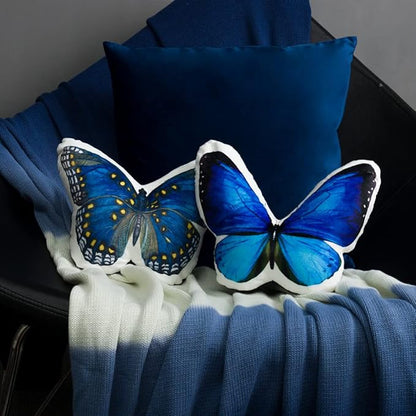 JWH 3D Butterfly Pillow Print Neck Pillows for Car Travel Plane Airplane Trip Headrest Small Pillow Long Flights Essentials Cute Head Rest with Elastic 8 x 12 Inch Royal Blue
