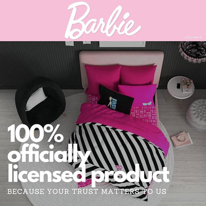 Barbie 1959 Super Soft Cozy Reversible Comforter and Sheet Set, 4 Piece Twin Size, (Official Licensed Product) by Franco Collectibles