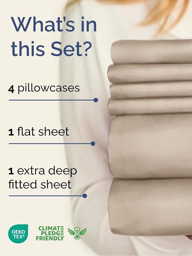 Extra Deep Queen Sheet Set - 6 Piece Breathable and Cooling Sheets - Hotel Luxury Bedding for Women, Men, Kids & Teens - Easy & Secure Fit - Soft, Wrinkle Free and Comfy - Extra Deep Pockets - Wheat