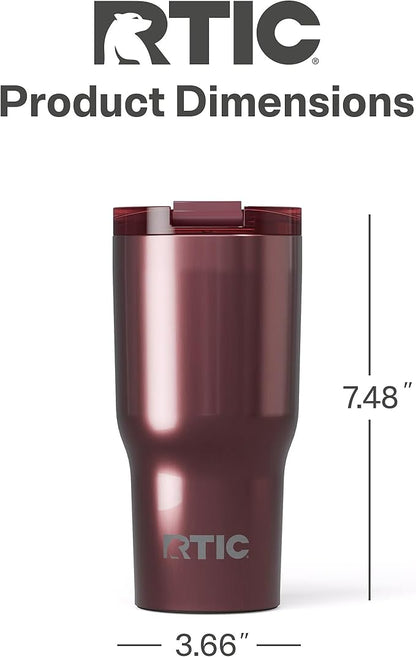RTIC 20oz Essential Tumbler with Lid, Ceramic Lined, Insulated, Stainless Steel, Metal, Double Wall Vacuum-Insulation, Travel Cup for Iced Coffee, Tea, Hot and Cold Drink, Vintage Rose Metallic
