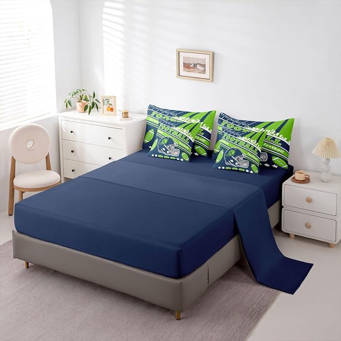Feelyou Football 7 Pieces Comforter Sets King Size Kids Rugby Sports Bedding Set for All Season Football City Bed in a Bag with Comforter, Sheets, Pillowcases & Cushion Cover