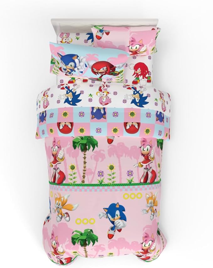 Sonic The Hedgehog Girl Anime Kids Bedding Super Soft Comforter and Sheet Set with Sham, 5 Piece Twin Size, (Official Licensed Product) by Franco
