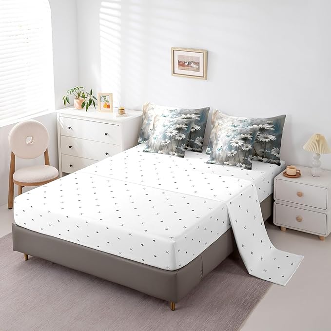 Feelyou Butterfly Comforter Set Queen Size 7 Pieces Vintage Floral Bedding Set for All Season Flower Botanical Nature Theme Bed in a Bag with Comforter, Sheets, Pillowcases & Cushion Cover