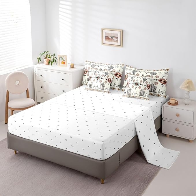 Erosebridal Khaki Southwestern King Comforter Set with Sheets 7 Piece Vintage Western Aztec Bed in A Bag Rustic Country Geometric Bedding Sets for Teens Teenager Boho Tribal Cactus Bull Skull Bed Set