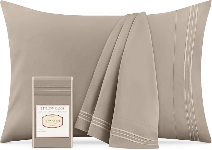 Mellanni Pillow Cases - Luxury, Extra Soft, Cooling Pillow Covers - 2 PC Iconic Collection Pillowcases - Envelope Closure (King 20"x40", Tan)