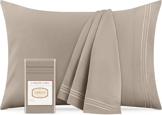Mellanni Pillow Cases - Luxury, Extra Soft, Cooling Pillow Covers - 2 PC Iconic Collection Pillowcases - Envelope Closure (King 20"x40", Tan)