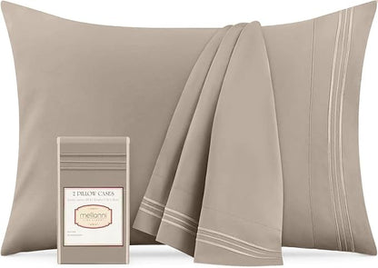 Mellanni Pillow Cases - Luxury, Extra Soft, Cooling Pillow Covers - 2 PC Iconic Collection Pillowcases - Envelope Closure (Standard/Queen 20" x 30", Tan)