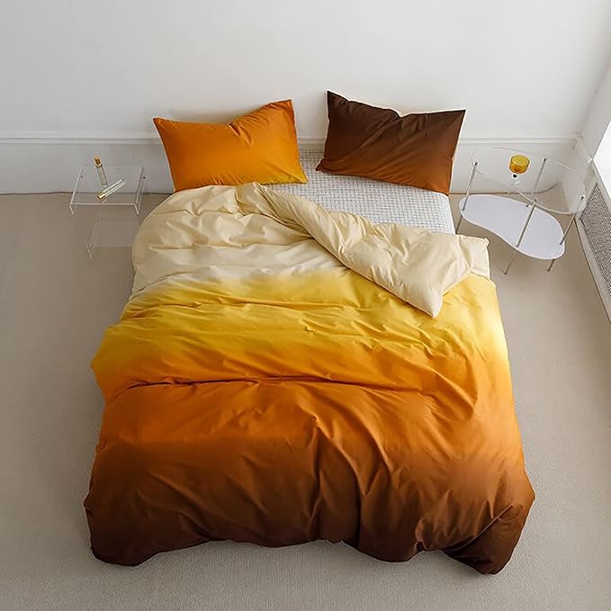 Cottonight Orange Gradient Comforter Set Twin Mustard Orange and Yellow Bedding Comforter Set Modern Gradient Aesthetic Blanket Quilts Cotton Breathable Sunset Color 3 Piece Bedding Comforter Set