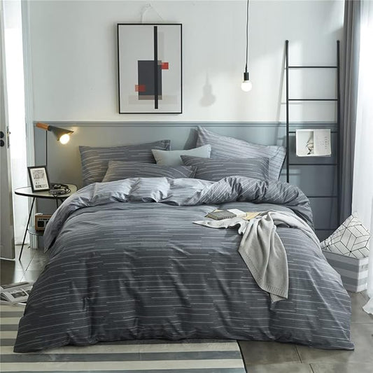 VM VOUGEMARKET Striped Comforter Set Queen,3 Pieces Blue Grey Stripes Comforter with 2 Pillowcases for Teen Boys Men Simple Modern Bedding Set (90"x90")