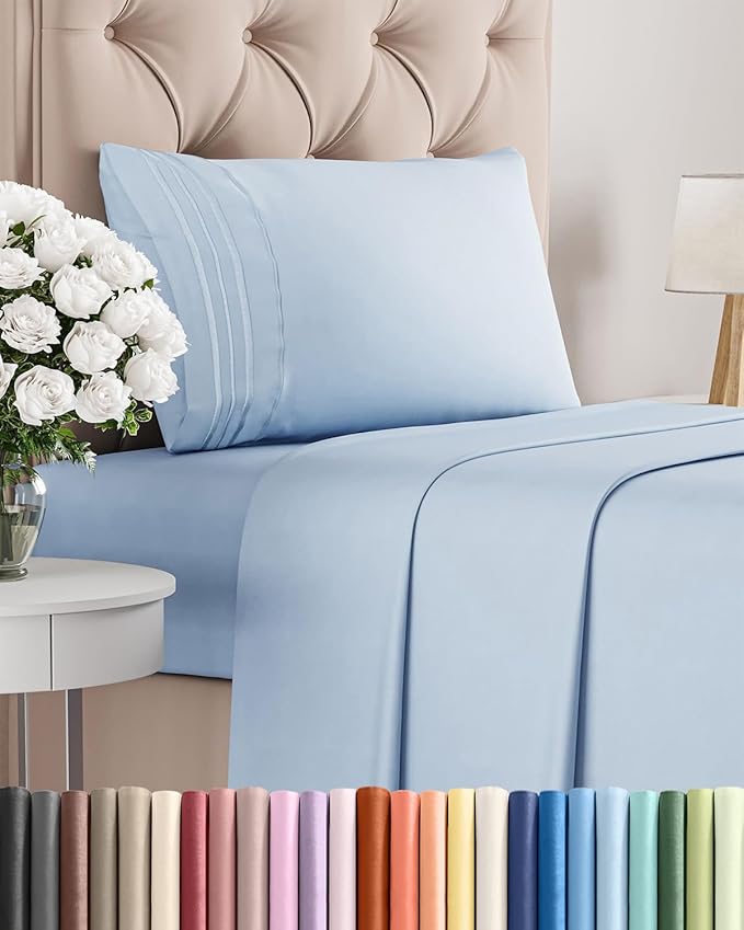 Twin XL Size 3 Piece Sheet Set - Comfy Breathable & Cooling Bed Sheets Set - Hotel Luxury Bedding for Women, Men, Kids, Teens, Boys & Girls - Deep Pockets, Soft and Wrinkle Free - Oeko-Tex - Sky Blue