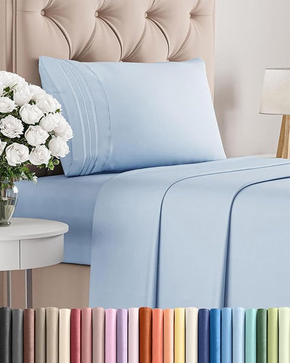 Twin XL Size 3 Piece Sheet Set - Comfy Breathable & Cooling Bed Sheets Set - Hotel Luxury Bedding for Women, Men, Kids, Teens, Boys & Girls - Deep Pockets, Soft and Wrinkle Free - Oeko-Tex - Sky Blue